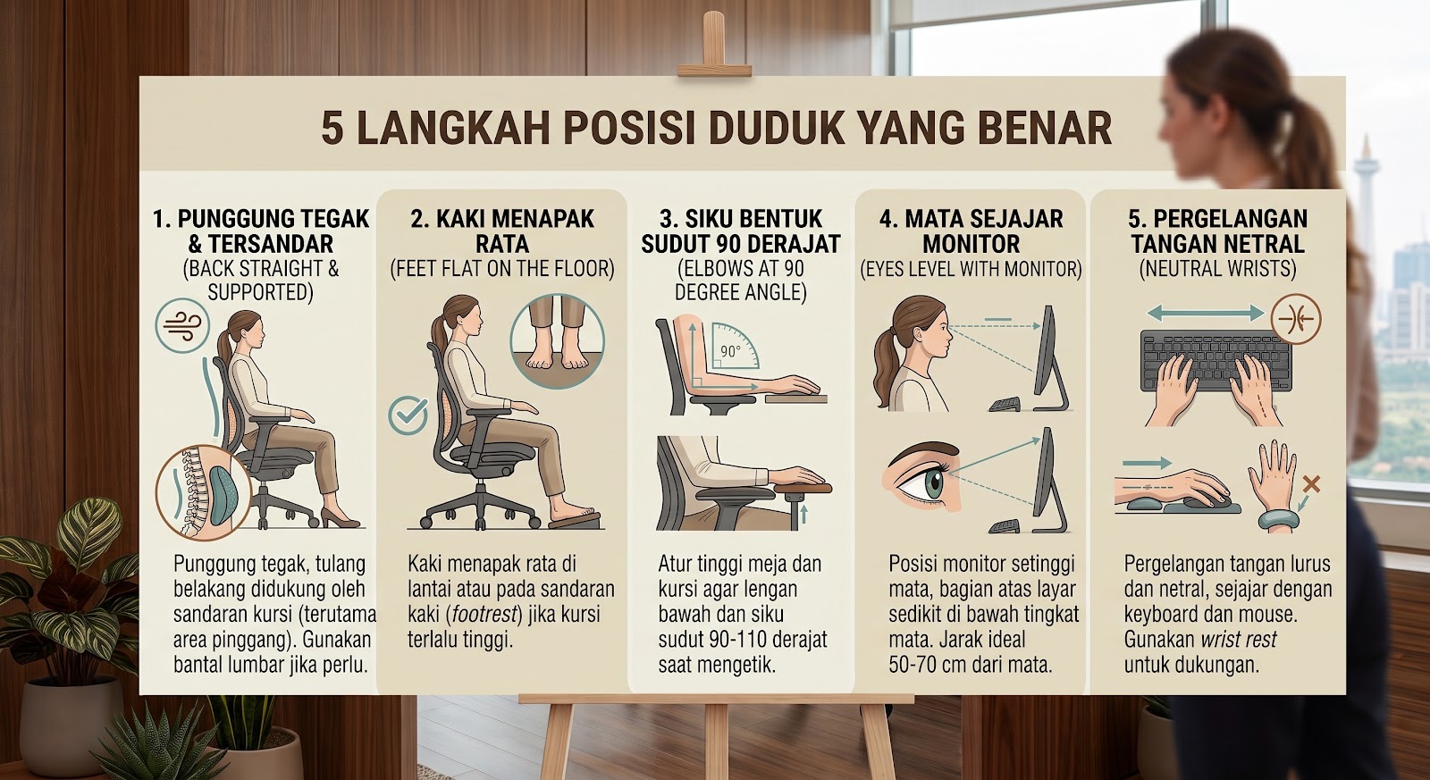 Tips postur duduk ergonomis di depan meja kerja komputer COCOUP
