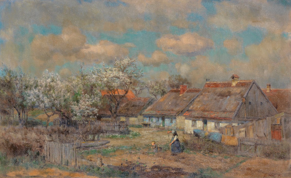 Ein Maitag Dorfansicht mit Gemüsegärten 1897