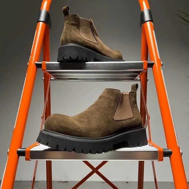 Men's suede-look Chelsea boots, flat heel