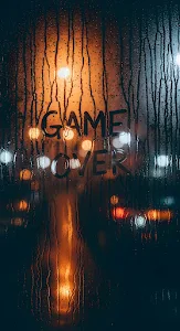 Rainy Window Game Over Text City Lights Bokeh