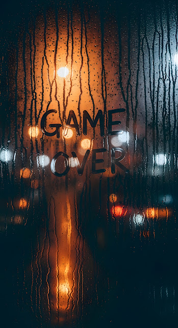 Rainy Window Game Over Text City Lights Bokeh - Free mobile Wallpaper