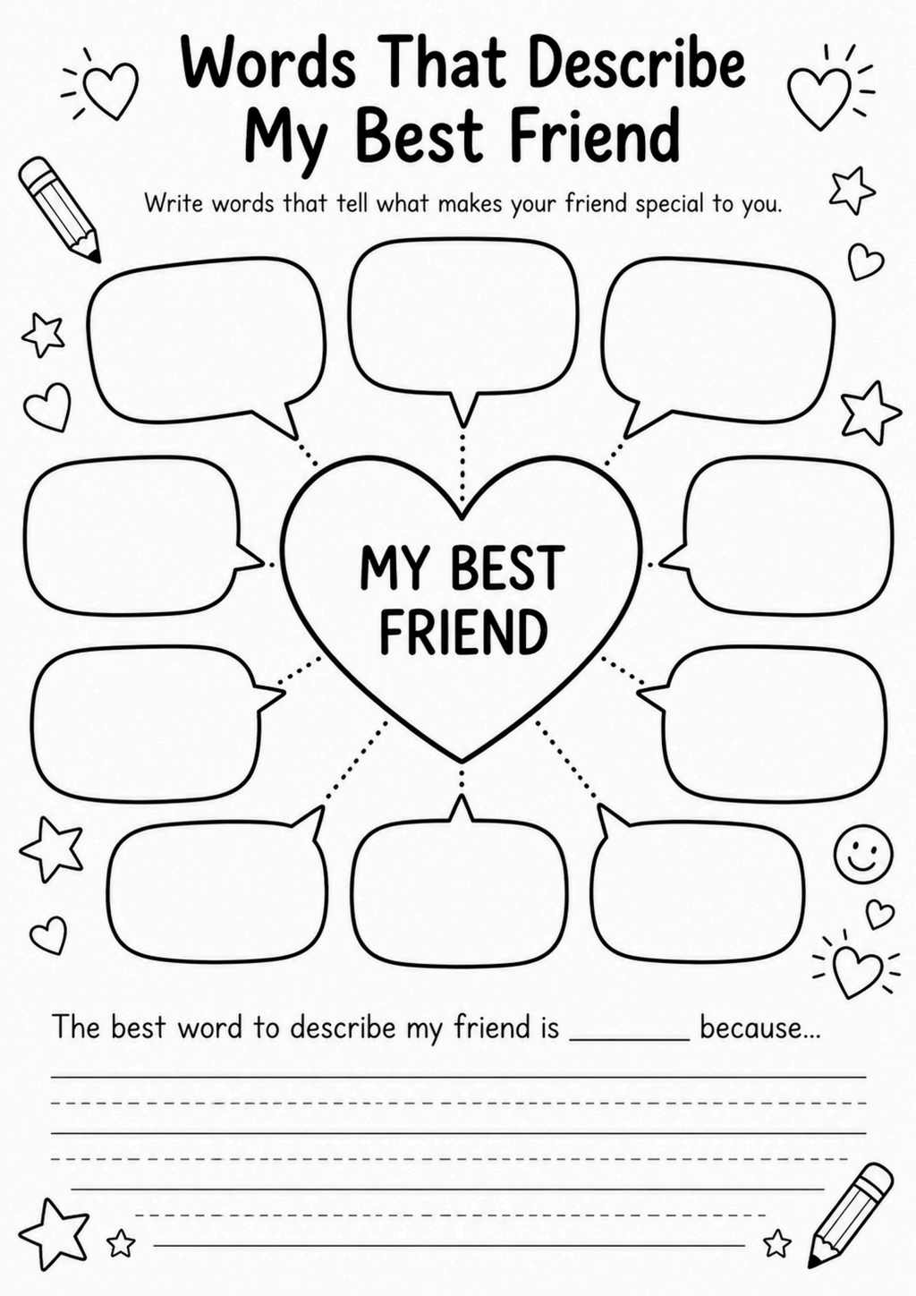 Words That Describe My Best Friend Worksheet
