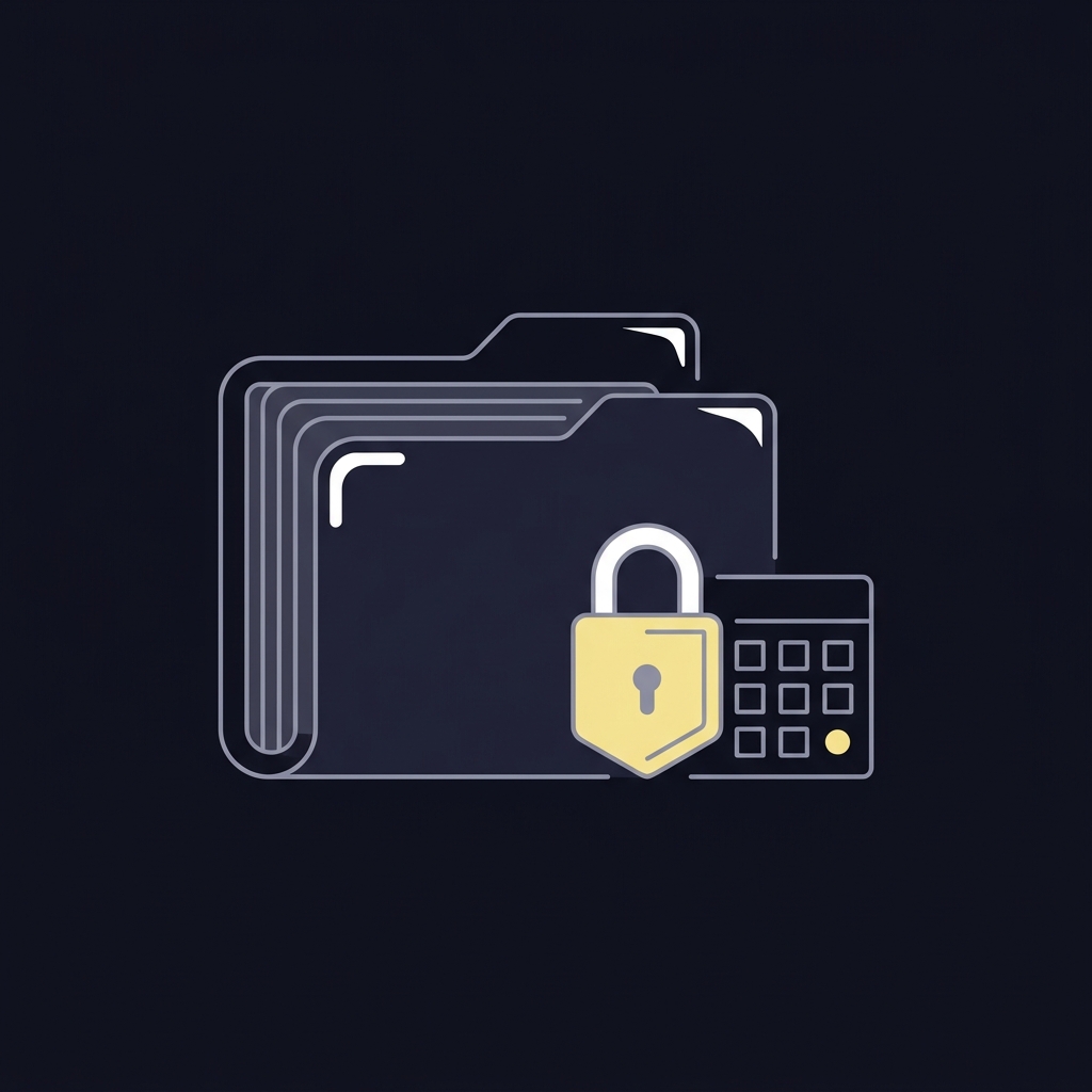 Minimalist 2D vector of a secure archive folder with padlock and calendar icons representing archived transaction history betamerica horse racing