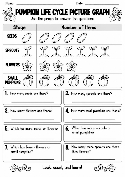 Pumpkin Life Cycle Picture Graph Worksheet