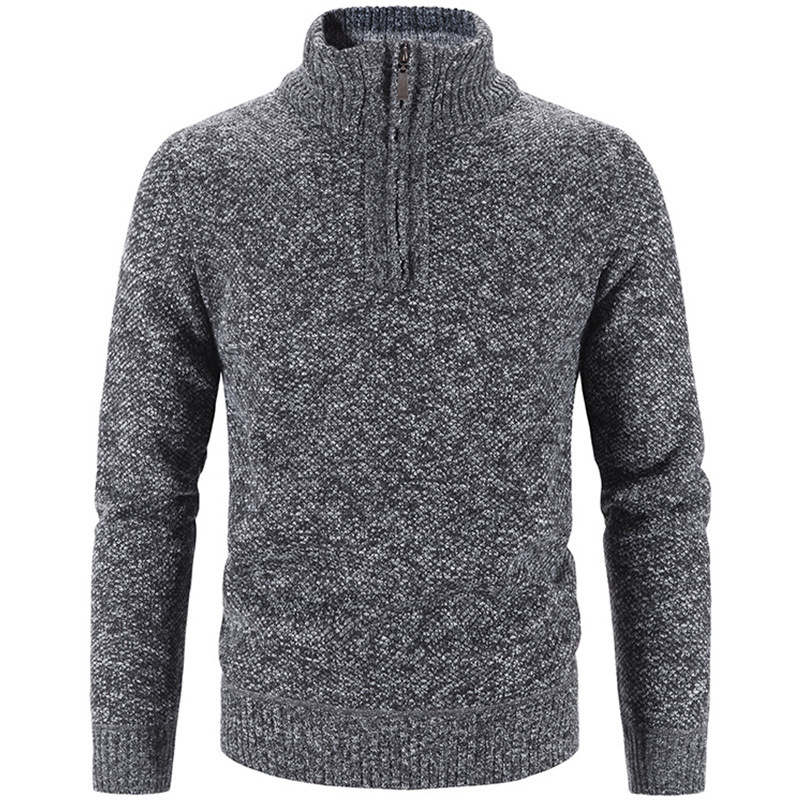 Men's knitted sweater with standing collar and zipper