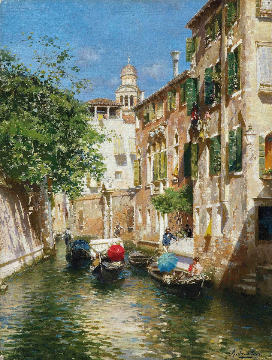 Gondoliers on a Venetian canal
