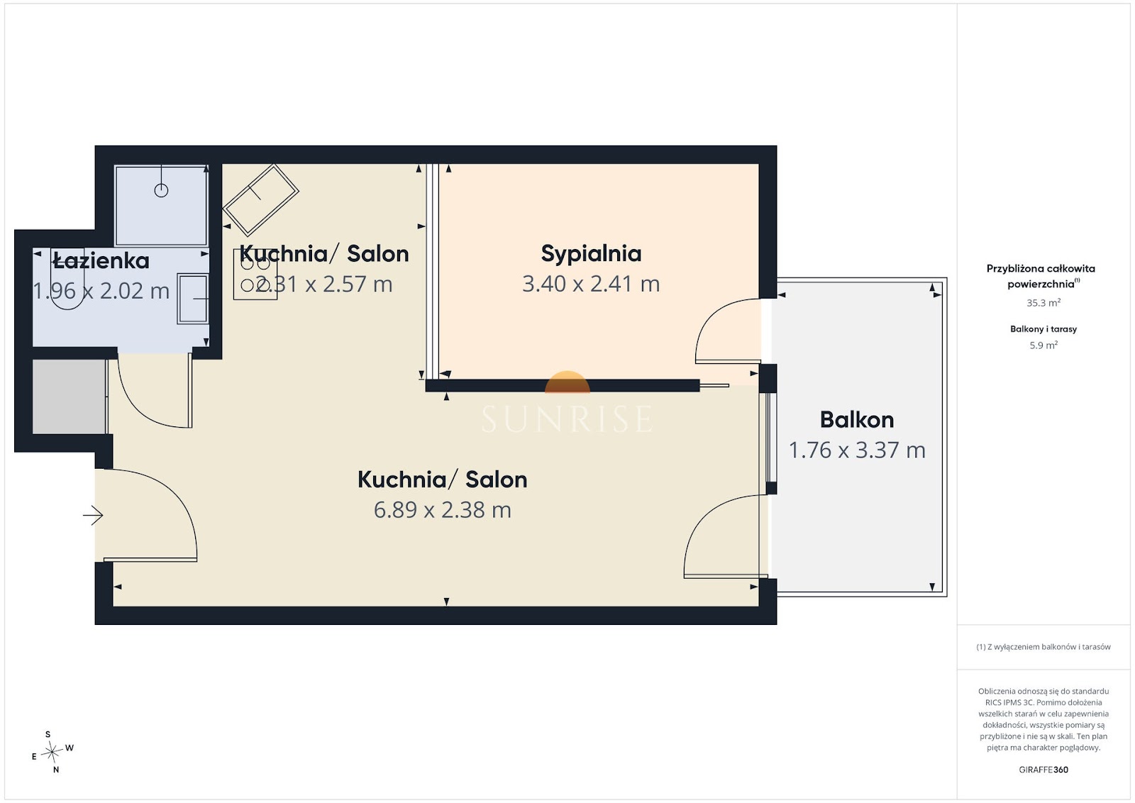 36 m² z przeszkloną ścianą | balkon | Kołobrzeg Bałtycka | — zdjęcie 2