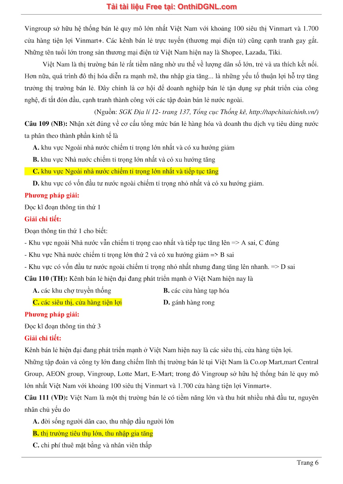 250 bài tập môn Địa Lý - Ôn thi ĐGNL ĐHQG TP HCM Phần 22