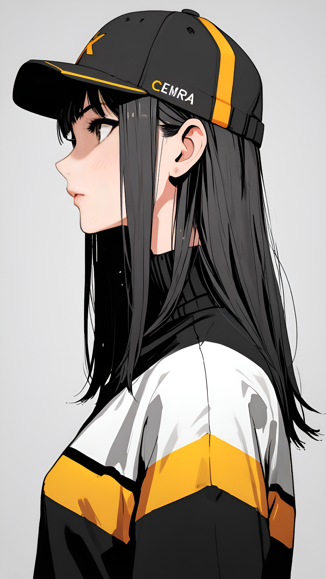 Anime Girl in Black and Yellow Cap and Jacket - Free 4K mobile Wallpaper