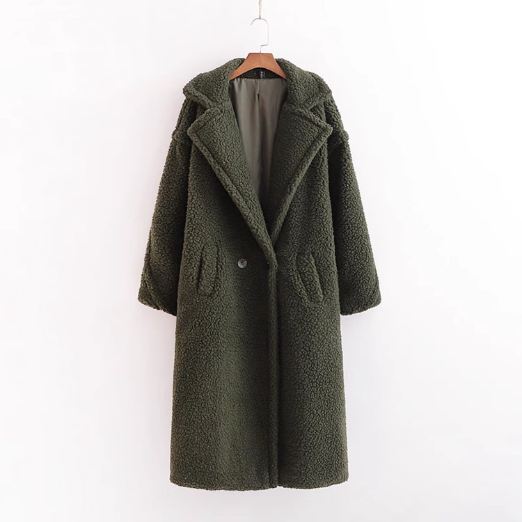 Women's Teddy Coat, mid-length, with large lapel