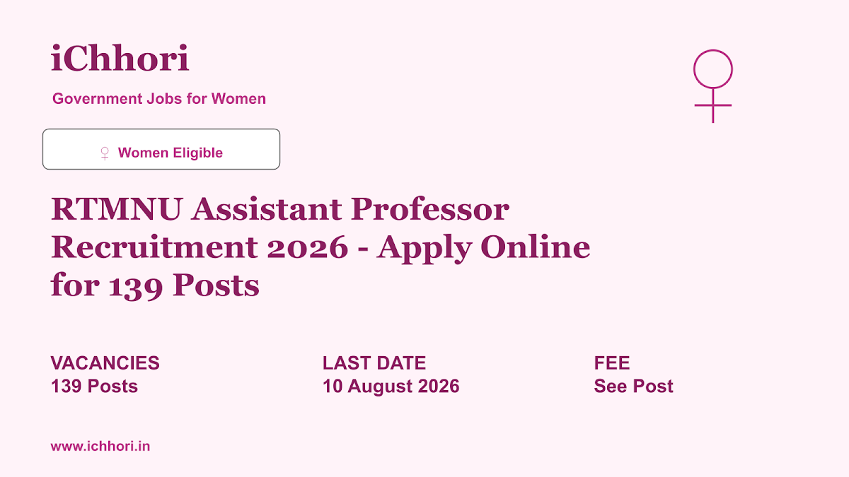 RTMNU Assistant Professor Recruitment 2026 - Apply Online for 139 Posts - iChhori