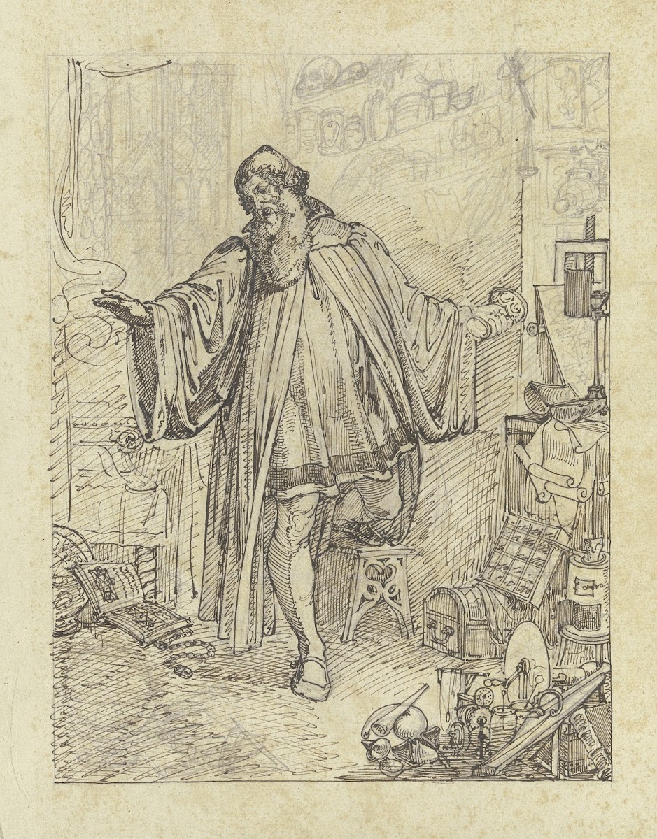 Faust in seiner Studierstube mit dem Giftbecher in seiner Rechten