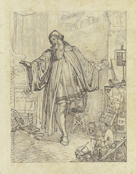 Faust in seiner Studierstube mit dem Giftbecher in seiner Rechten