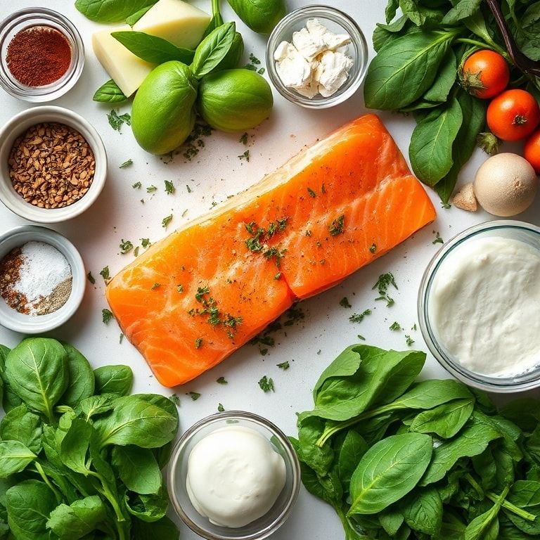 Ingredients for Irresistible Baked Salmon with Spinach and Mozzarella Bliss Awaits You – Easy Weeknight Dinner