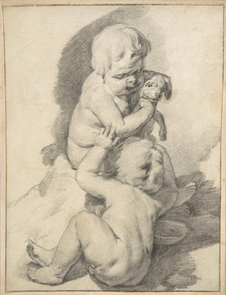 Two Boys with a Puppy mid 17th century