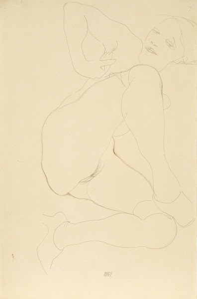 Liegender weiblicher Akt mit angewinkelten Beinen Reclining femalenude with bent