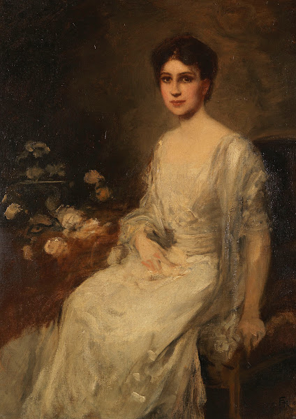 Sitzende Dame im weißen Kleid 1907
