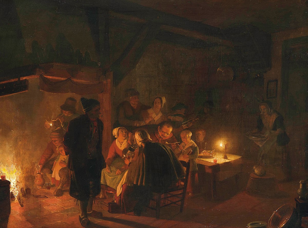 A Family Eating By Candlelight In An Interior 1851