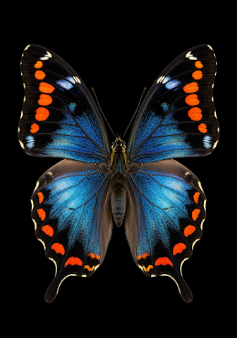 Iridescent Blue Butterfly on Black