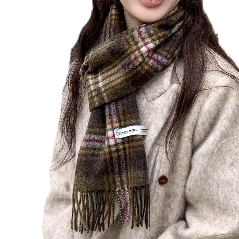 Wool Scarf, 100% Wool, Checkered, 30x180 cm