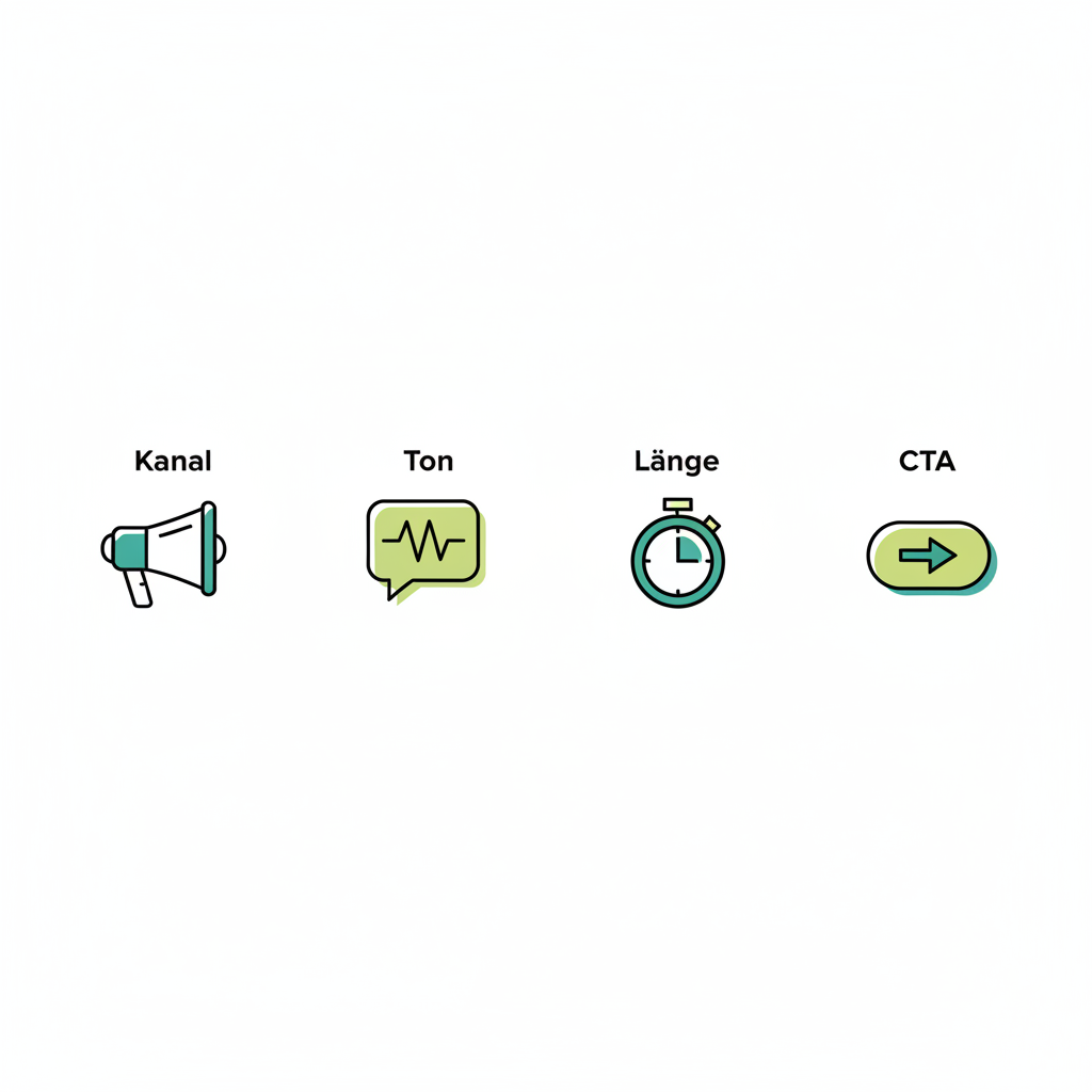 Minimalistische 2D-Vektor-Infografik mit Icons zu Kanal, Ton, Länge und CTA für Neujahrswünsche 2025 in Vegardians-Farben