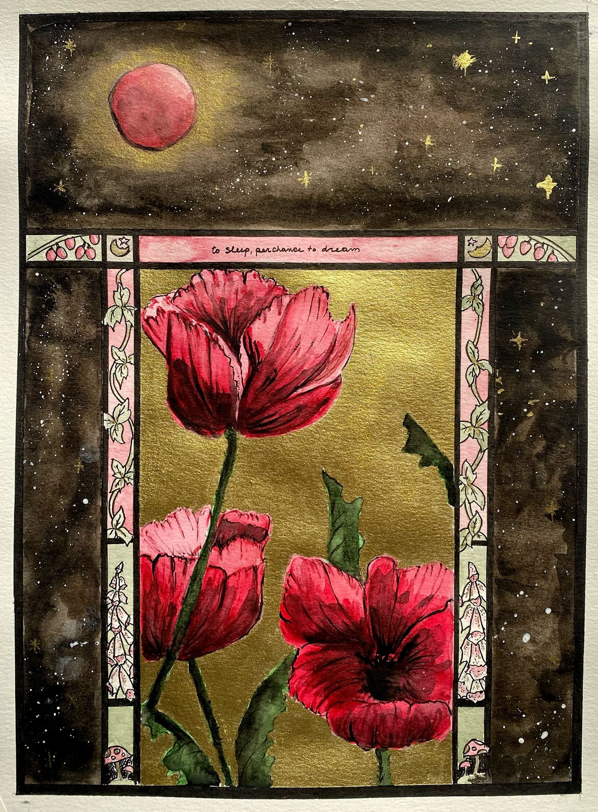water color, india ink, metallic ink