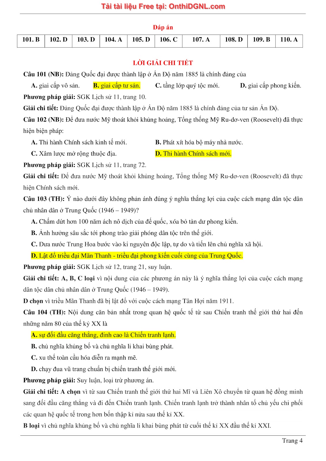 150 bài tập môn Sủ- Ôn thi ĐGNL ĐHQG HN Phần 7