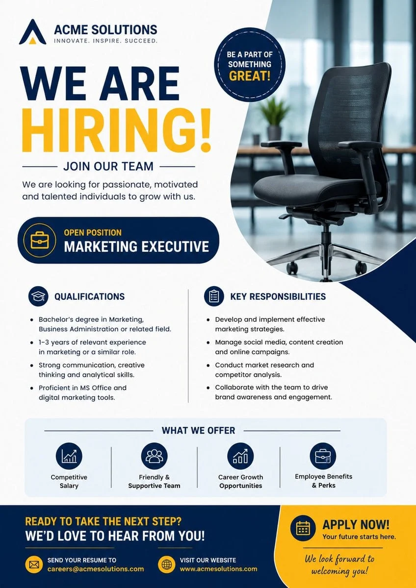 Cartel publicitario moderno para empleos profesionales.