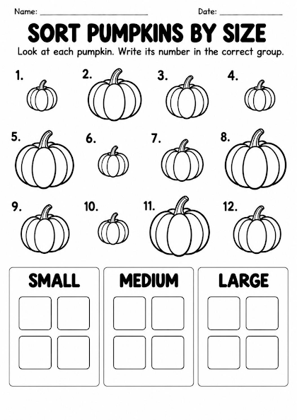 Pumpkin Size Sorting Worksheet