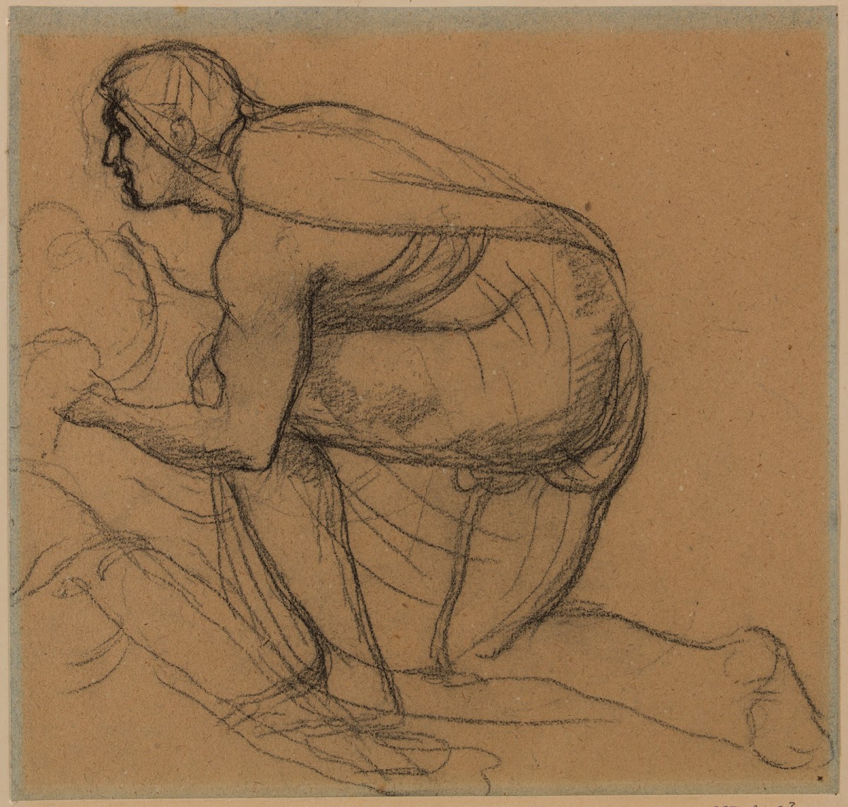 Homme drapé de profil à gauche genou droit à terre 1862 1863