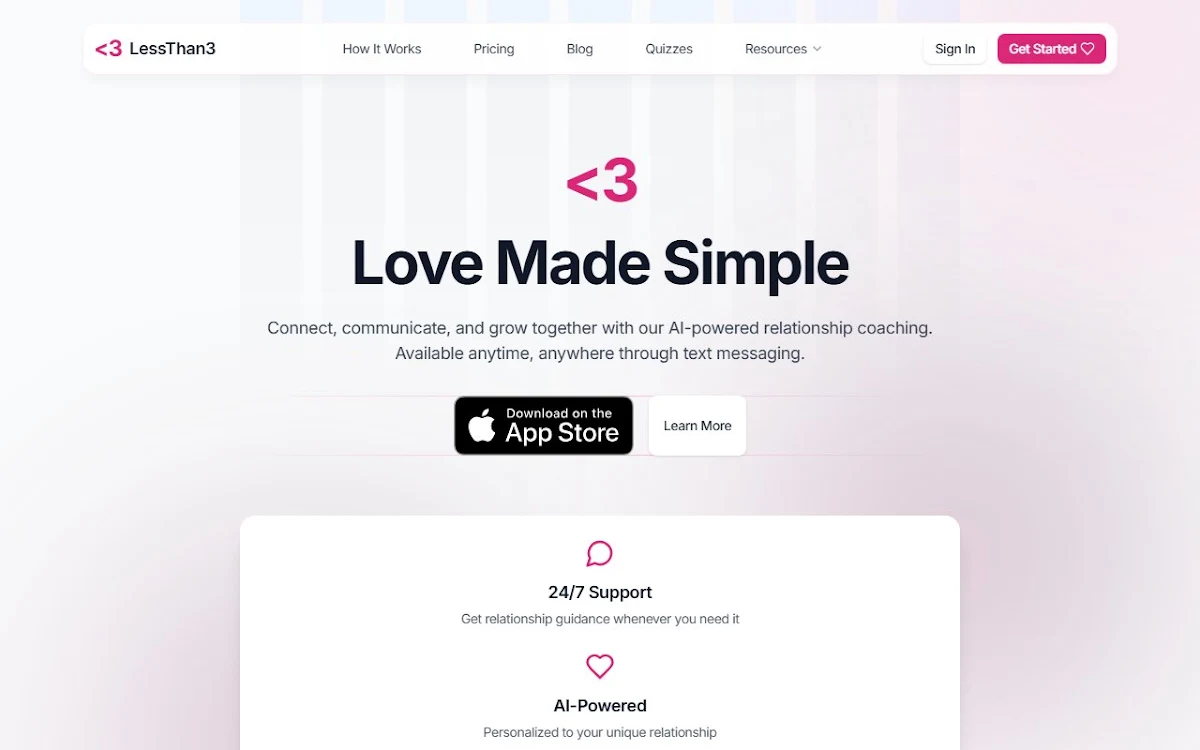 Captura de LessThan3 AI Relationship Counseling