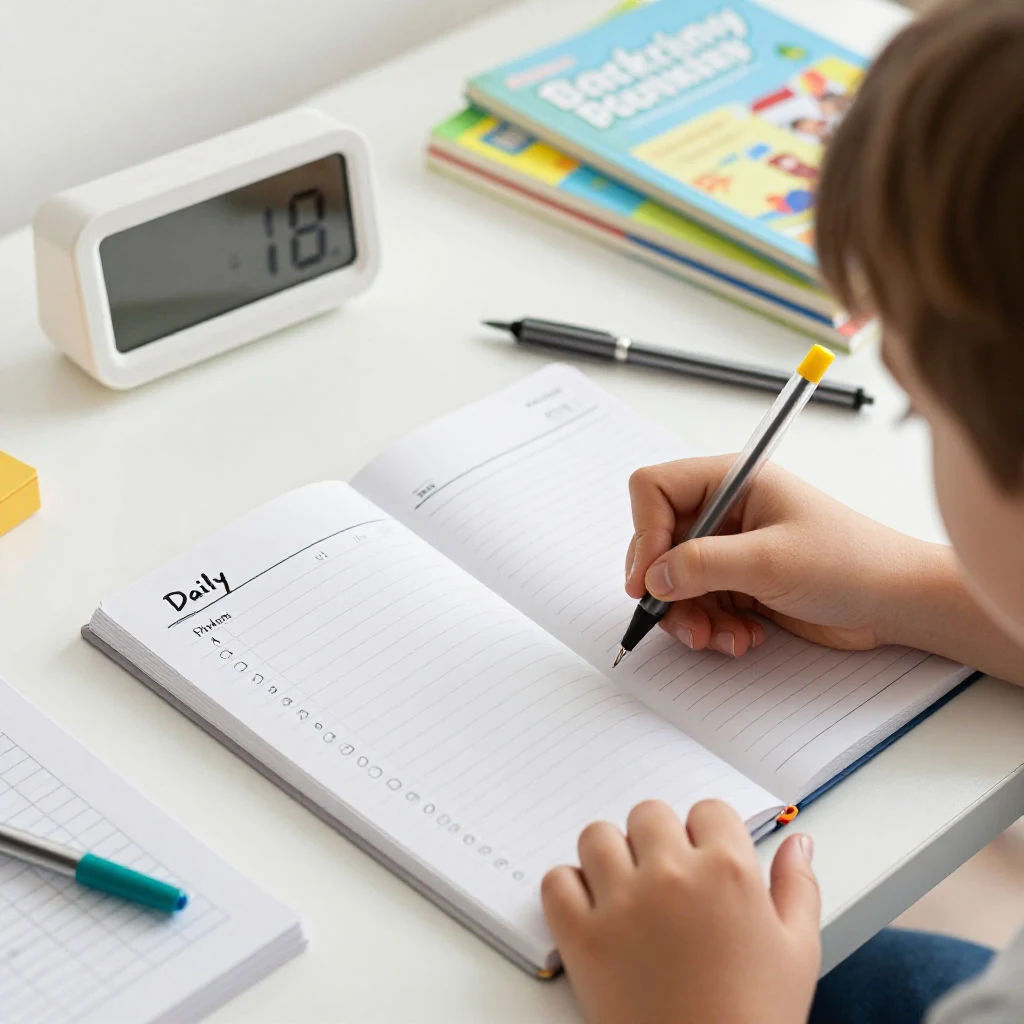 초등학생이 스스로 공부 계획표를 작성하는 자기주도학습 모습