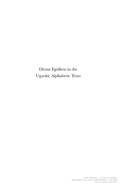 Divine Epithets in the Ugaritic Alphabetic Texts