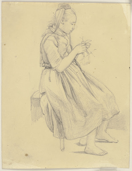 Strickendes Mädchen in Tracht