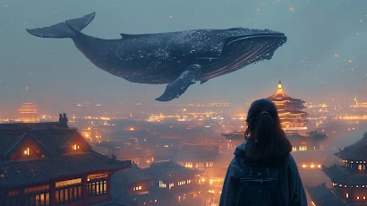 Ai Art, Beijing, Whale, Women, Flying 5K Wallpaper Background