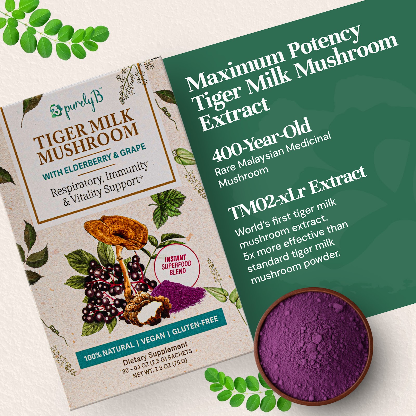 PurelyB Tiger Milk Mushroom TM02-xLr extract  -  maximum potency