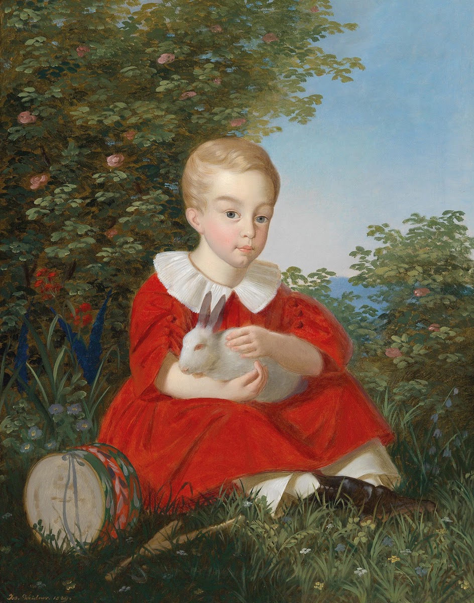 Bildnis eines Knaben mit Zwerghasen 1839