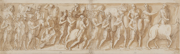 Romere på march Marcus Aurelius Pompejus og en oppasser overværer marchen ophold