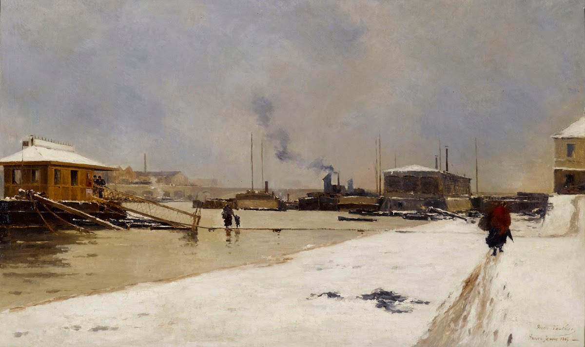 Le bas port du pont de Tolbiac pendant la crue 1887