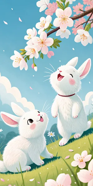 Spring, Bunny, Cherry Blossom, Cute 2K iPhone Wallpaper Background