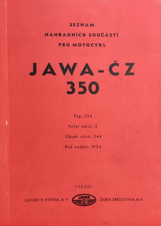 Seznam náhradních součástí pro motocykl JAWA - ČZ 350 Typ: 354, počet válců:2, obsah válců: 344