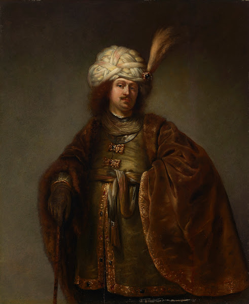 A man three quarter length in Oriental dress
