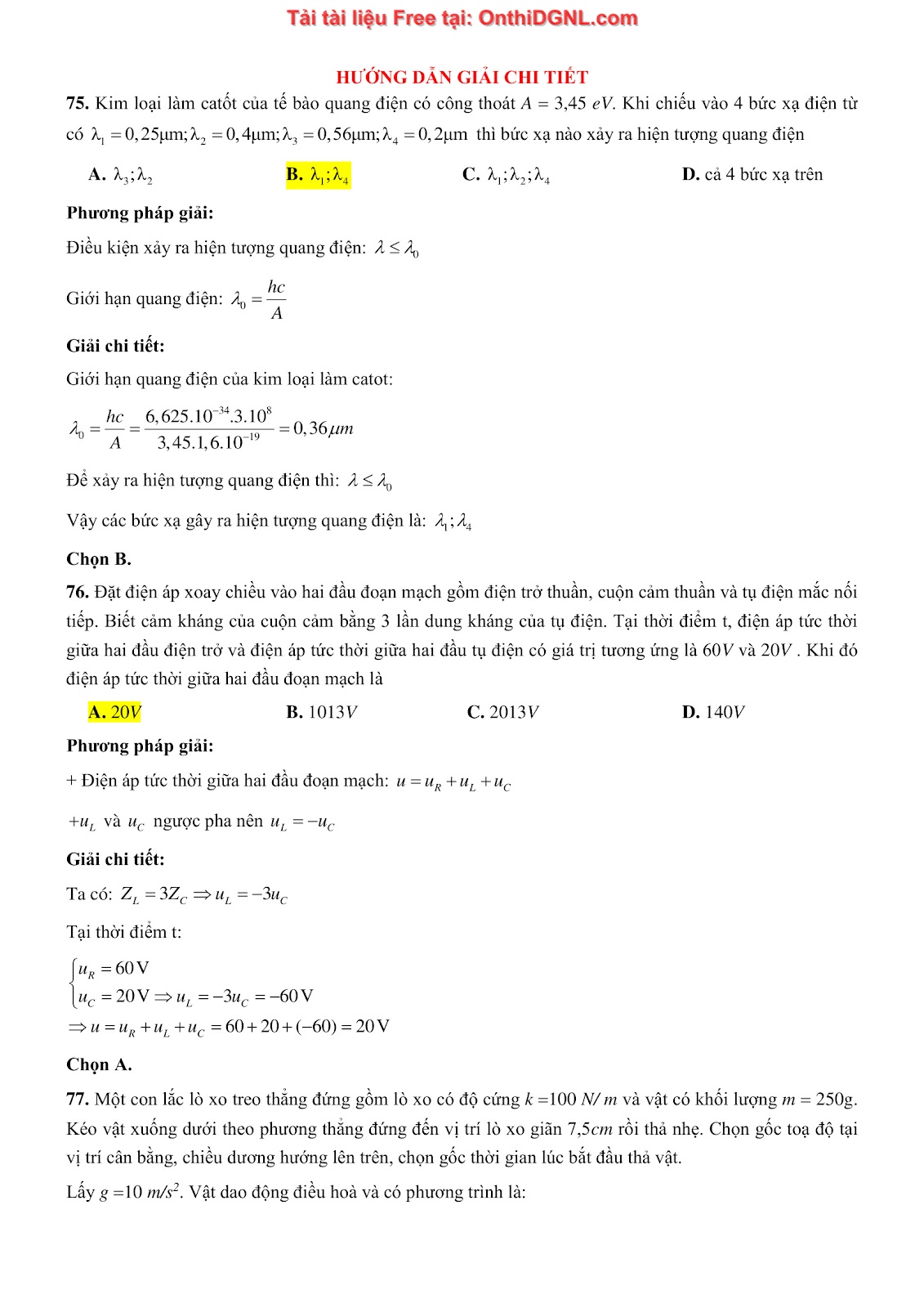 300 bài tập môn Vật Lý - Ôn thi ĐGNL ĐHQG TPHCM Phần 1
