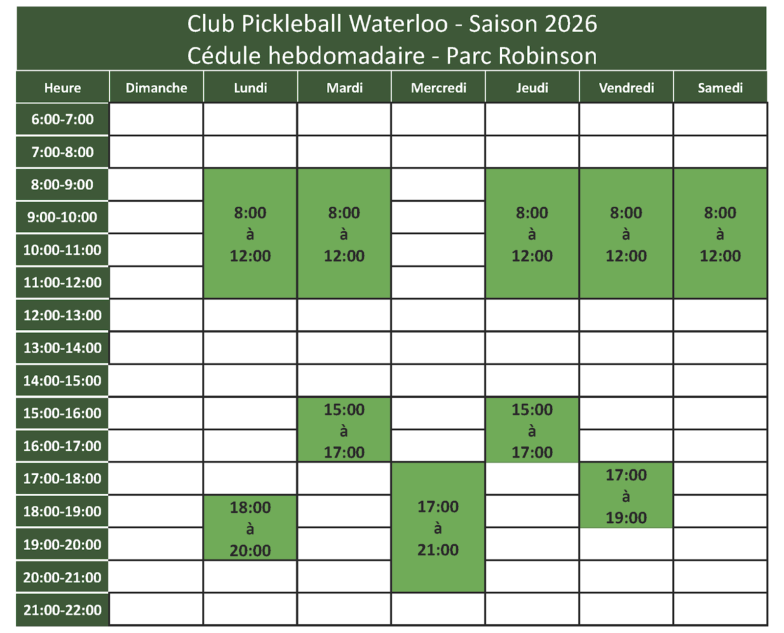 Cédule Club Pickleball Waterloo