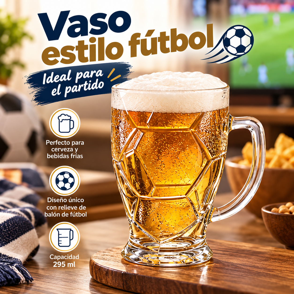 Vaso con asa estilo pelota de fútbol 295 ml