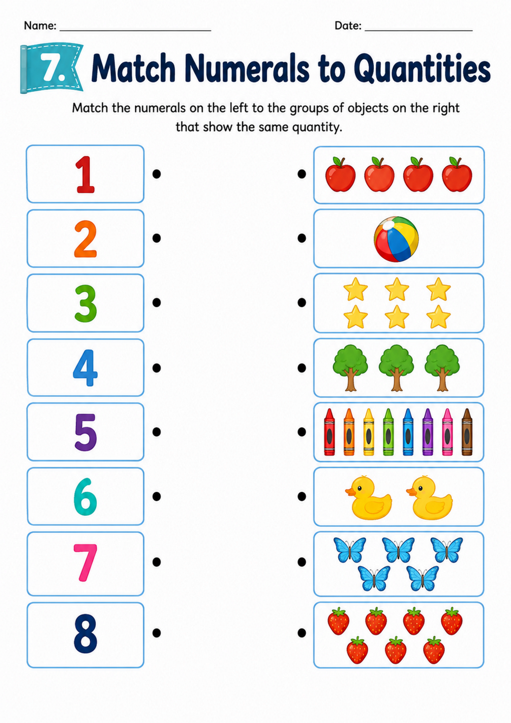 Match Numerals to Quantities Worksheet