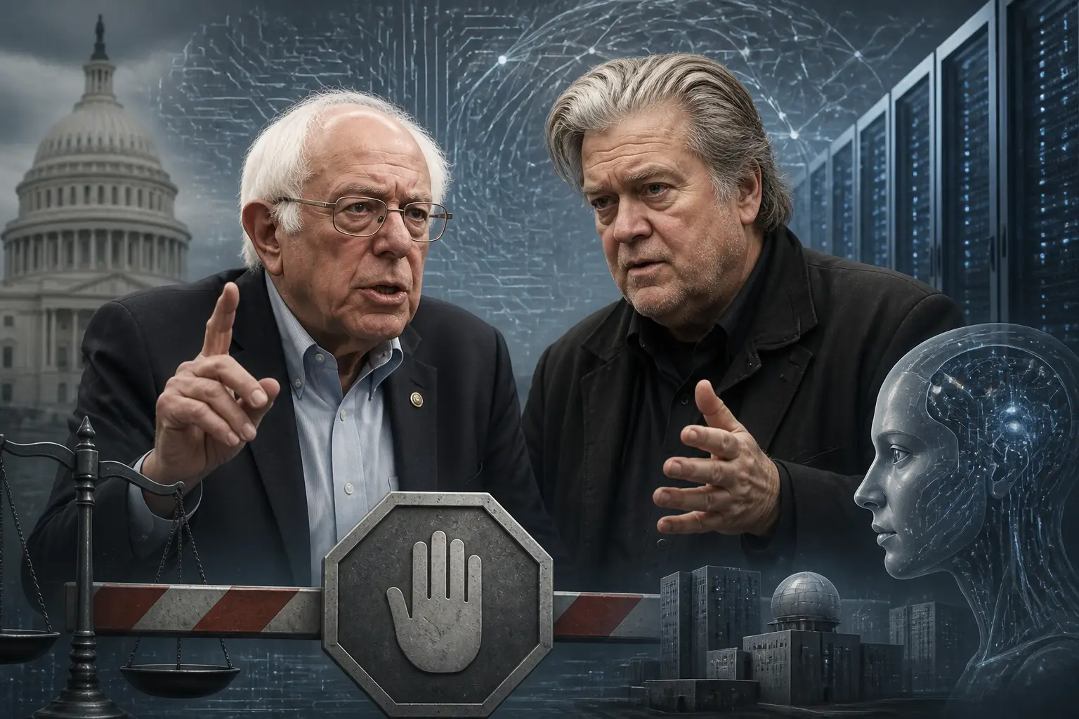 Editorial image for Bernie Sanders and Steve Bannon call for curbs on AI at 'pro-human' summit