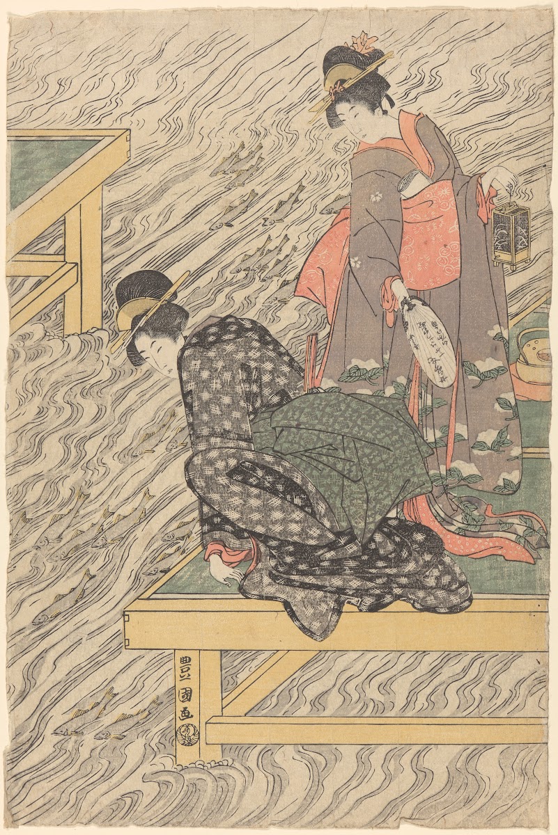 Women On Wharf Watching Fish Late 18th Century  Early 19th Century