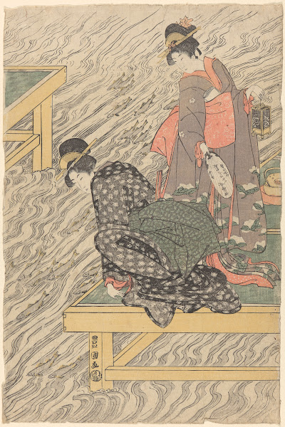 Women On Wharf Watching Fish Late 18th Century  Early 19th Century