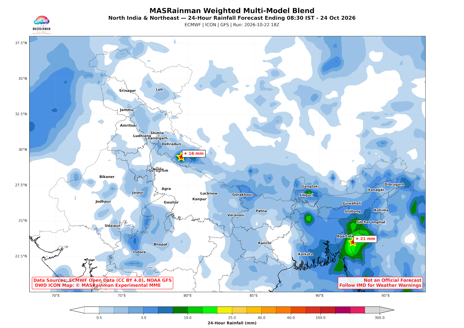 North India multi-model rainfall forecast 23 Oct 2026